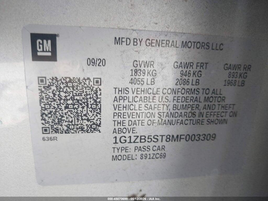 1G1ZB5ST8MF003309 2021 CHEVROLET MALIBU photo no. 9