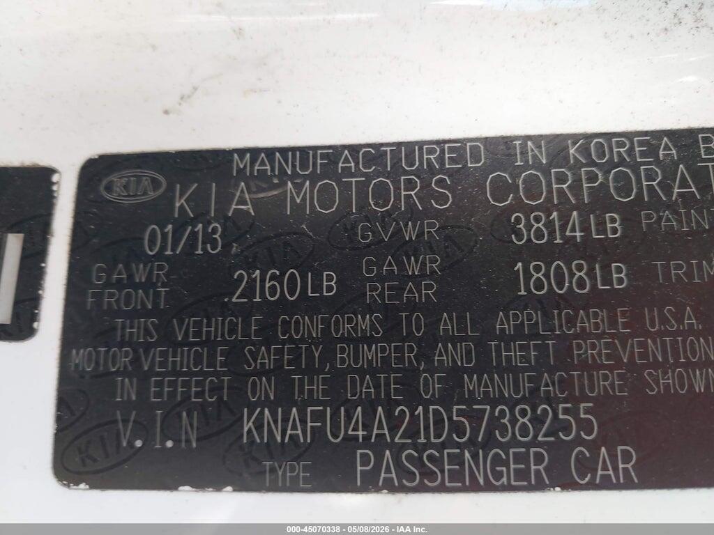 KNAFU4A21D5738255 2013 KIA FORTE photo no. 9