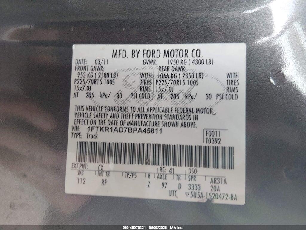 1FTKR1AD7BPA45811 2011 FORD RANGER photo no. 9