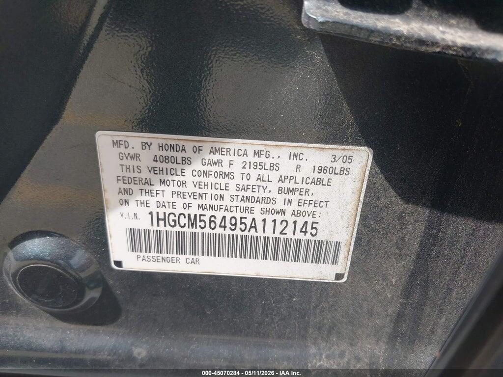 1HGCM56495A112145 2005 HONDA ACCORD photo no. 9