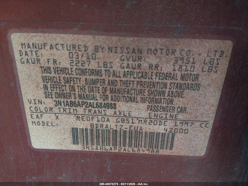 3N1AB6AP2AL684988 2010 NISSAN SENTRA photo no. 9