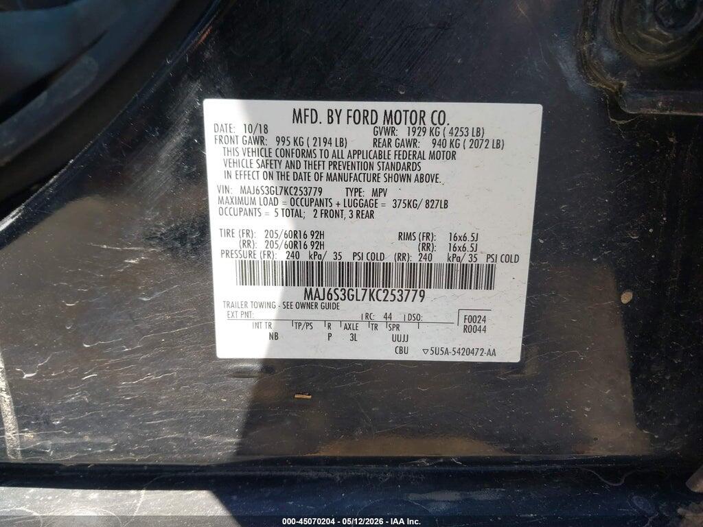 MAJ6S3GL7KC253779 2019 FORD ECOSPORT photo no. 9