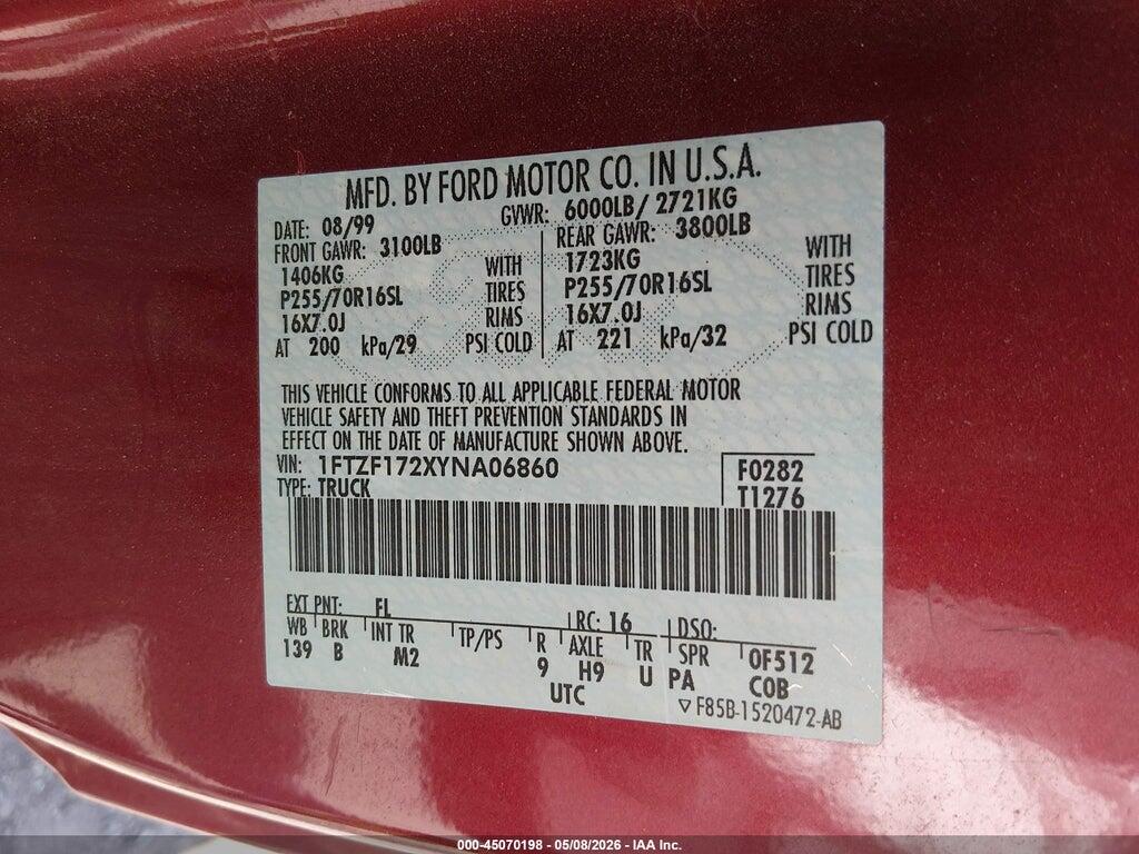 1FTZF172XYNA06860 2000 FORD F-150 photo no. 9