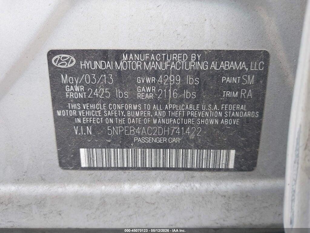 5NPEB4AC2DH741422 2013 HYUNDAI SONATA photo no. 9