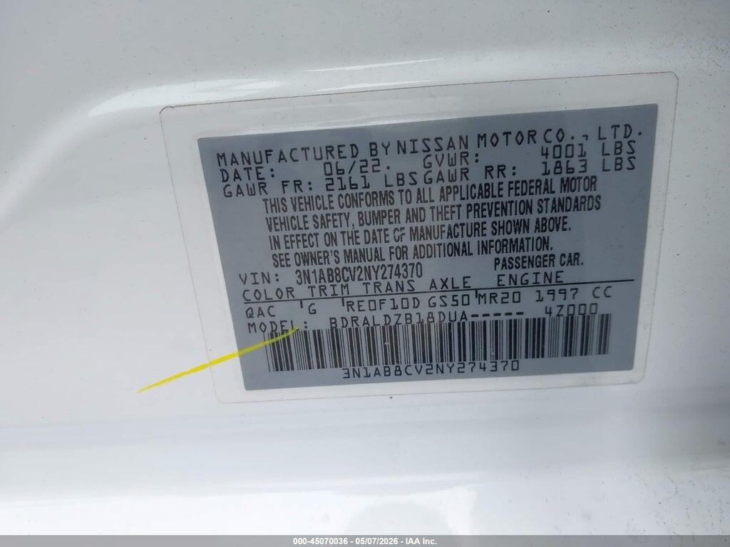 3N1AB8CV2NY274370 2022 NISSAN SENTRA photo no. 9
