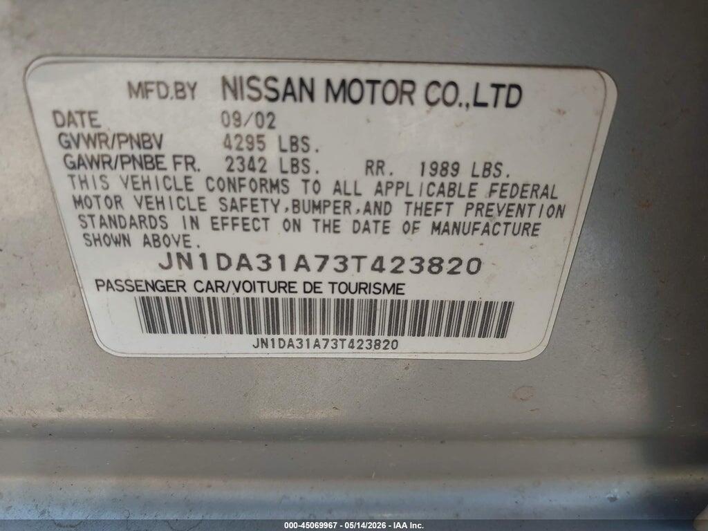 JN1DA31A73T423820 2003 NISSAN MAXIMA photo no. 9