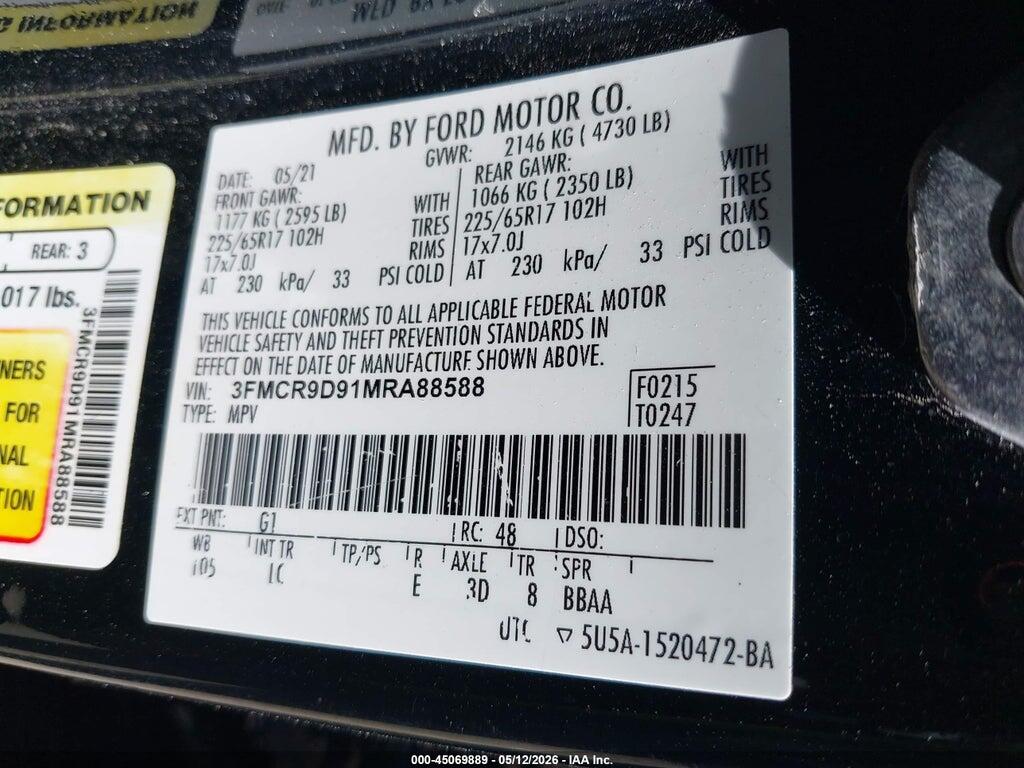 3FMCR9D91MRA88588 2021 FORD BRONCO SPORT photo no. 9