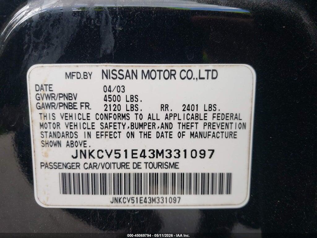 JNKCV51E43M331097 2003 INFINITI G35 photo no. 9