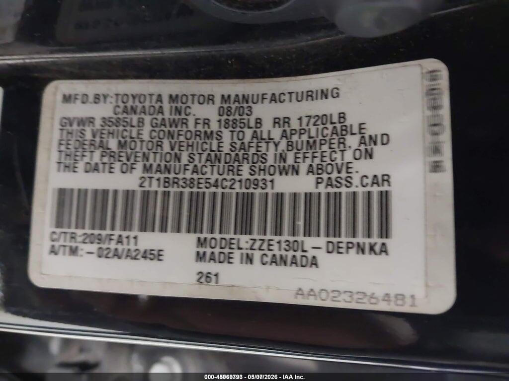 2T1BR38E54C210931 2004 TOYOTA COROLLA photo no. 9