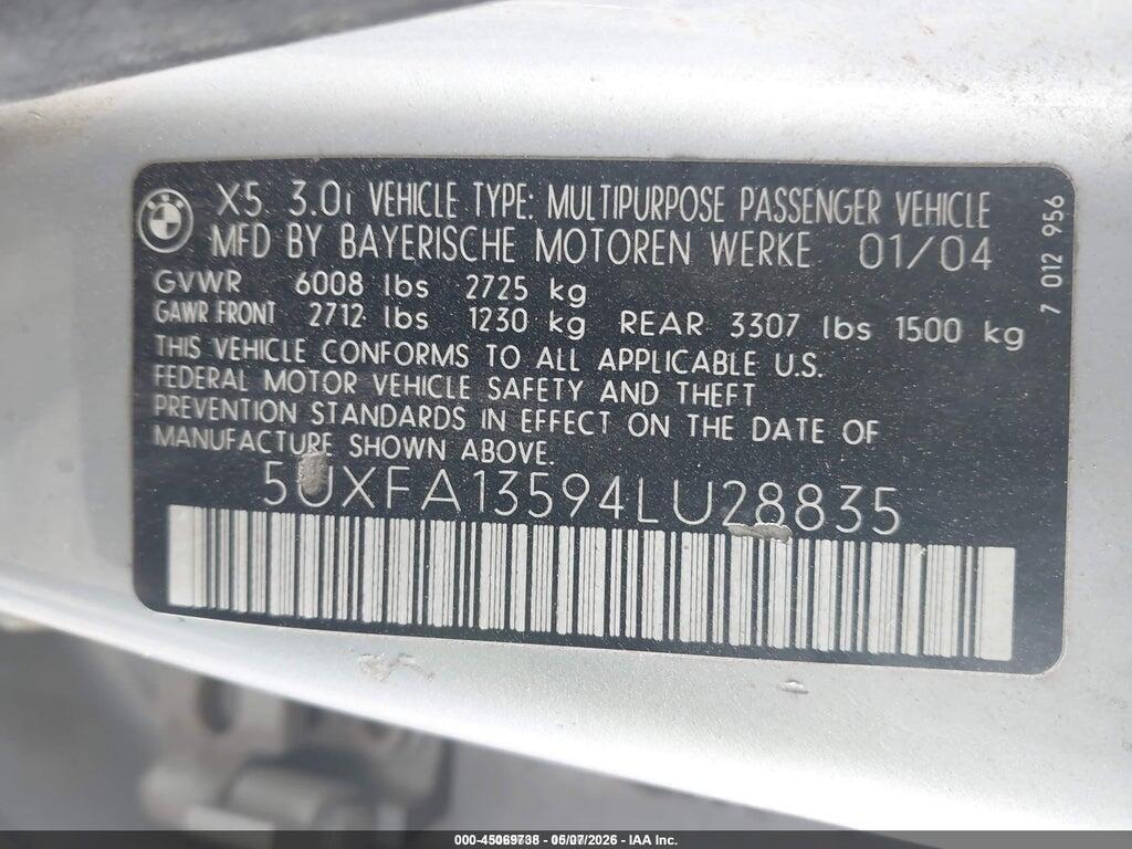 5UXFA13594LU28835 2004 BMW X5 photo no. 9