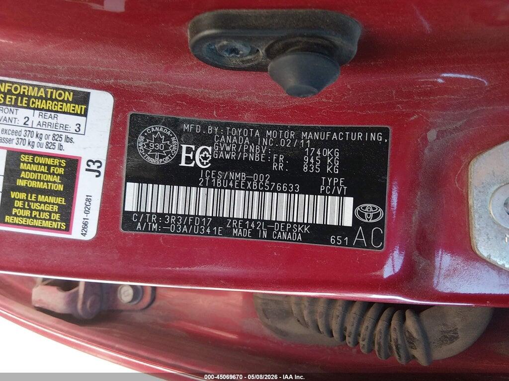 2T1BU4EEXBC576633 2011 TOYOTA COROLLA photo no. 9