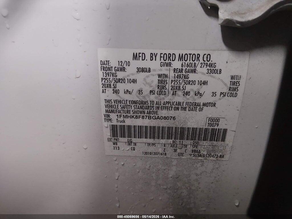 1FMHK8F87BGA08076 2011 FORD EXPLORER photo no. 9