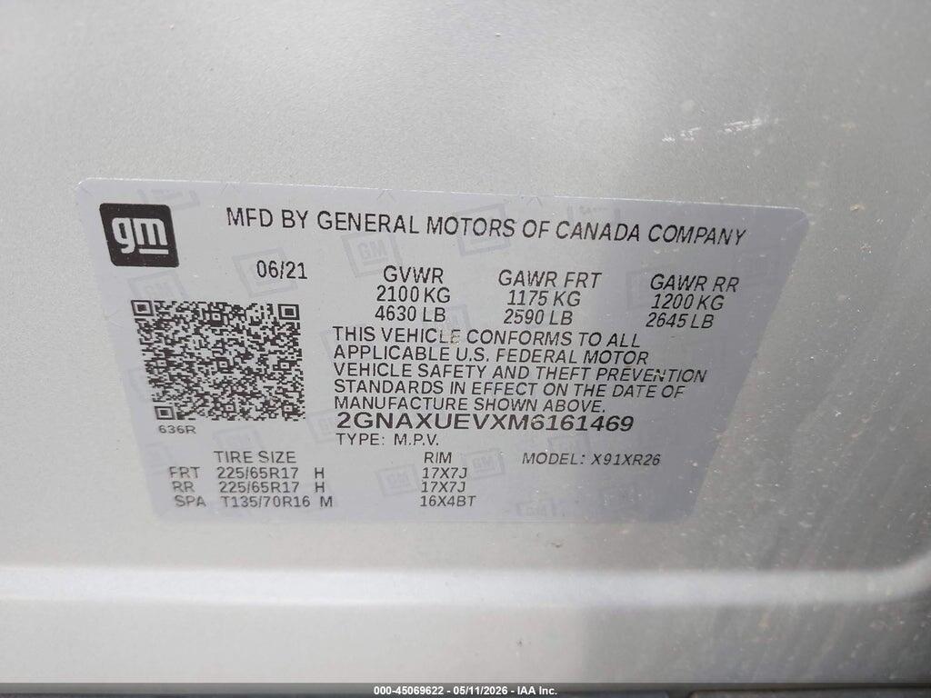 2GNAXUEVXM6161469 2021 CHEVROLET EQUINOX photo no. 9