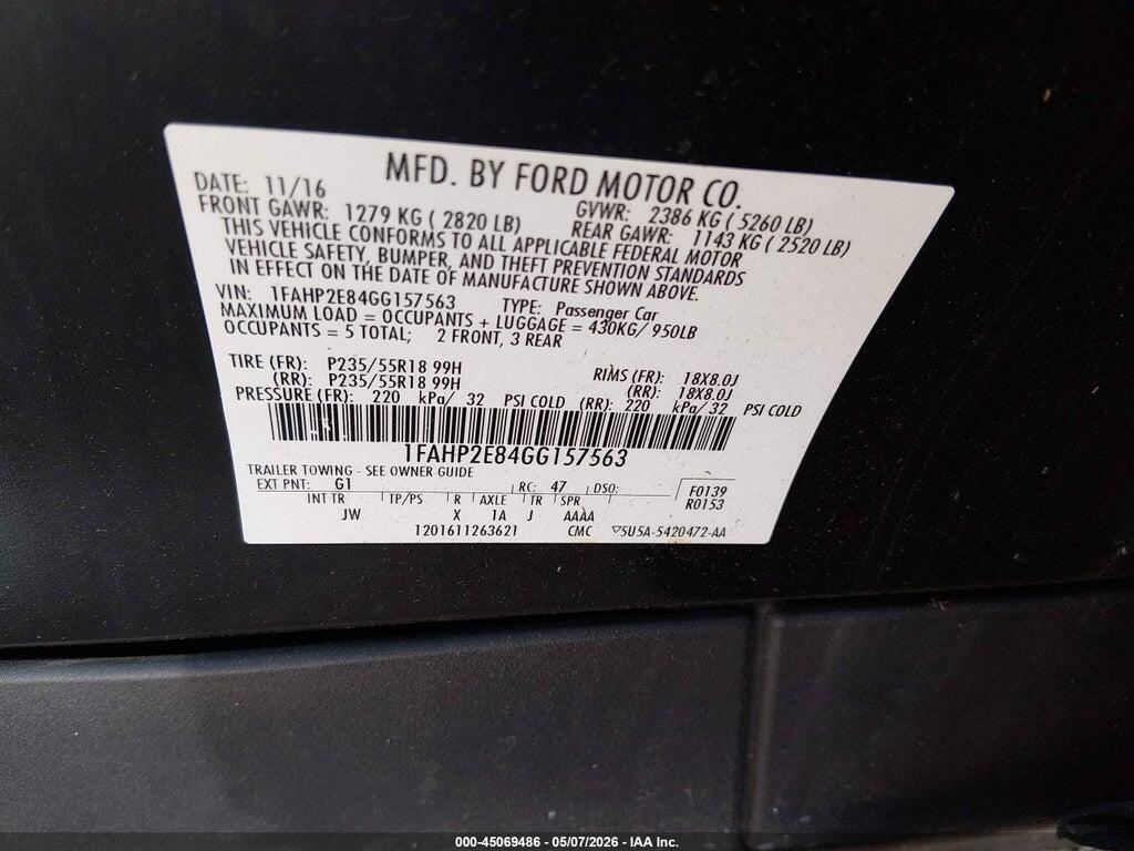 1FAHP2E84GG157563 2016 FORD TAURUS photo no. 9