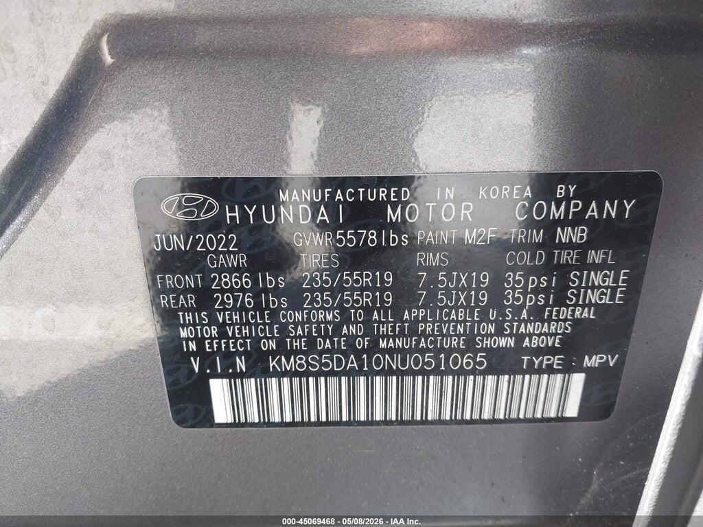 KM8S5DA10NU051065 2022 HYUNDAI SANTA FE HYBRID photo no. 9