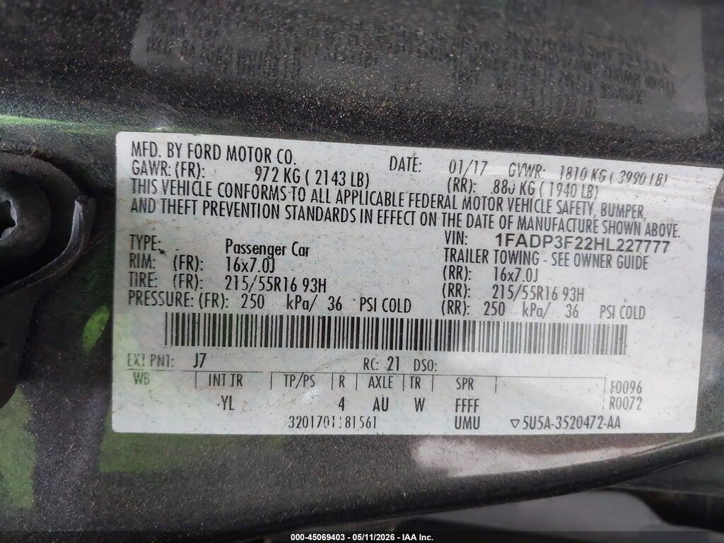 1FADP3F22HL227777 2017 FORD FOCUS photo no. 9