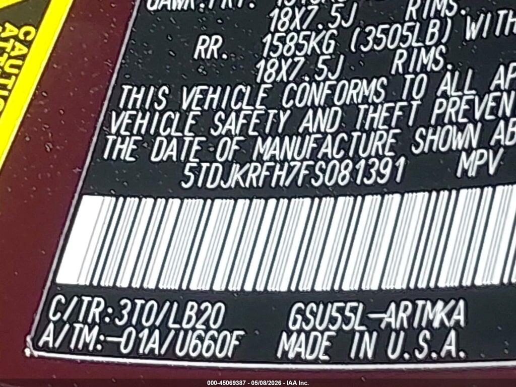 5TDJKRFH7FS081391 2015 TOYOTA HIGHLANDER photo no. 9
