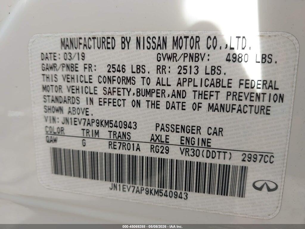 JN1EV7AP9KM540943 2019 INFINITI Q50 photo no. 9