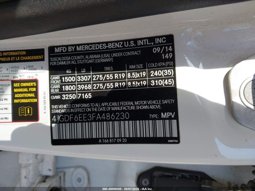 4JGDF6EE3FA486230 2015 MERCEDES-BENZ GL 450 photo no. 9