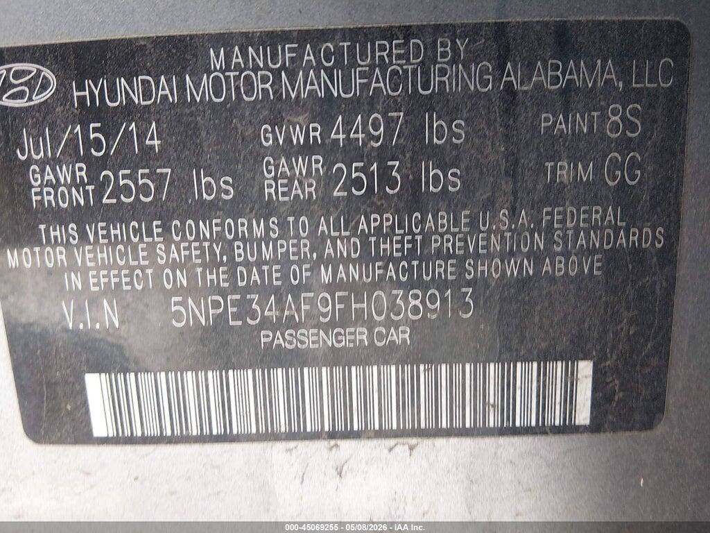 5NPE34AF9FH038913 2015 HYUNDAI SONATA photo no. 9