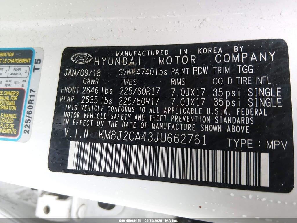 KM8J2CA43JU662761 2018 HYUNDAI TUCSON photo no. 9