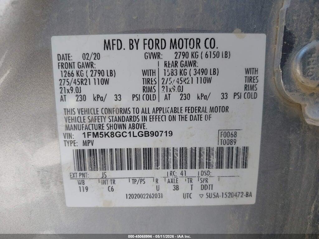 1FM5K8GC1LGB90719 2020 FORD EXPLORER photo no. 9