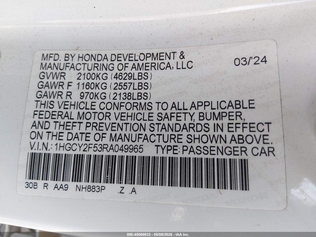 1HGCY2F53RA049965 2024 HONDA ACCORD HYBRID photo no. 9