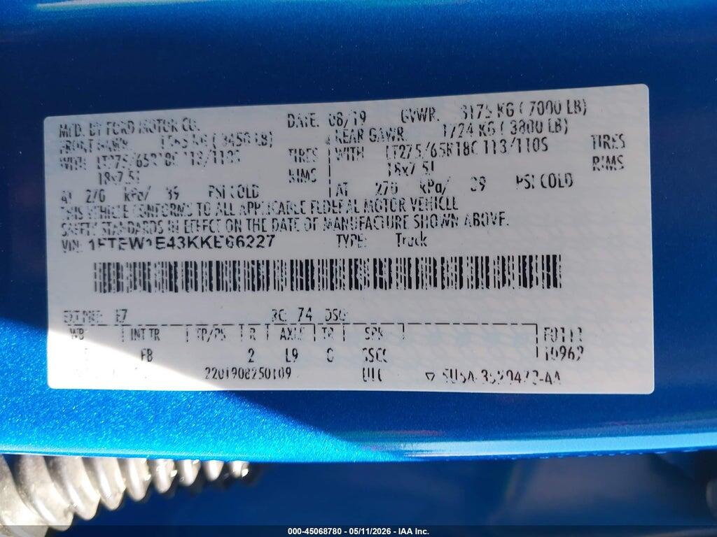 1FTEW1E43KKE66227 2019 FORD F-150 photo no. 9