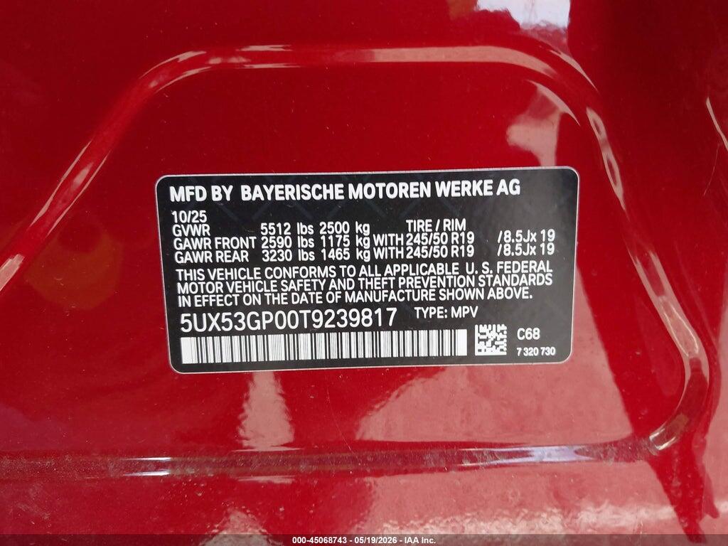 5UX53GP00T9239817 2026 BMW X3 photo no. 9