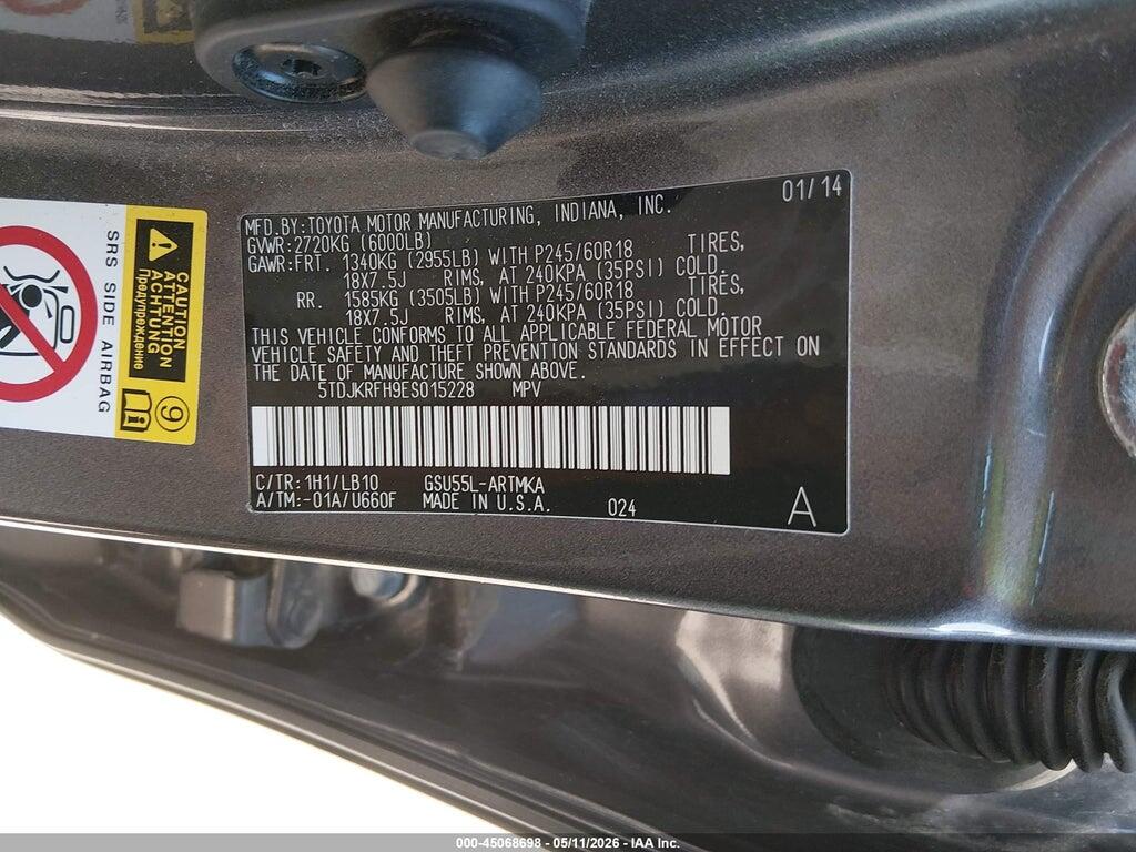 5TDJKRFH9ES015228 2014 TOYOTA HIGHLANDER photo no. 9