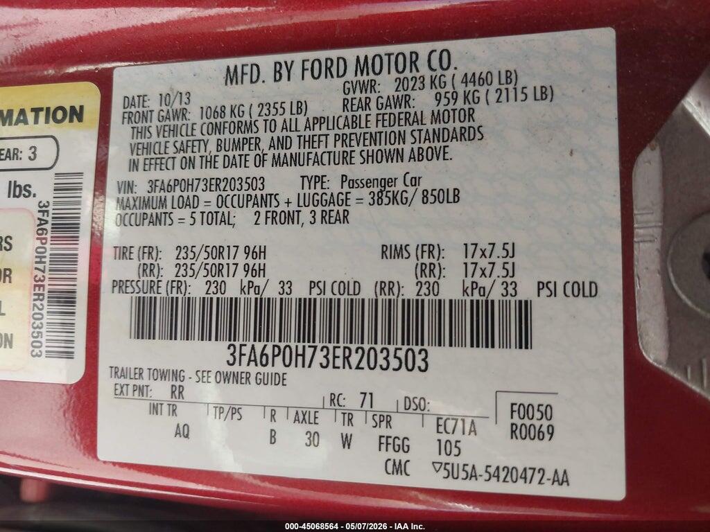 3FA6P0H73ER203503 2014 FORD FUSION photo no. 9