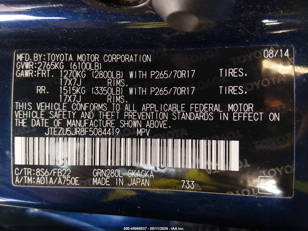 JTEZU5JR8F5084419 2015 TOYOTA 4RUNNER photo no. 9