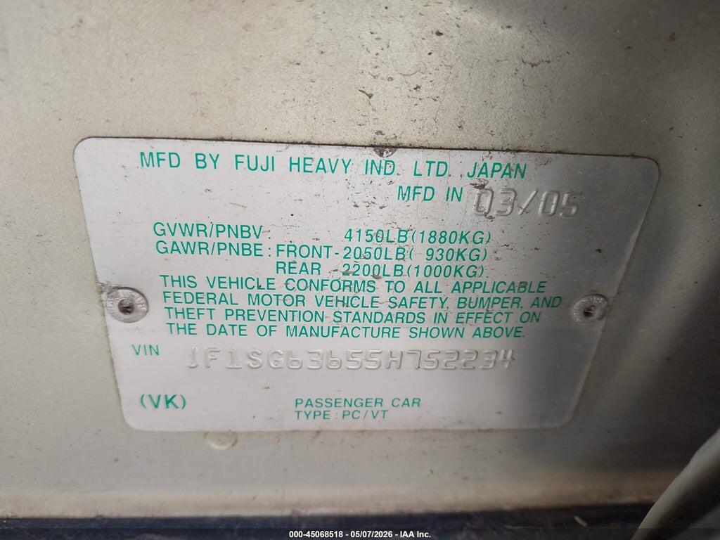 JF1SG63655H752234 2005 SUBARU FORESTER photo no. 9