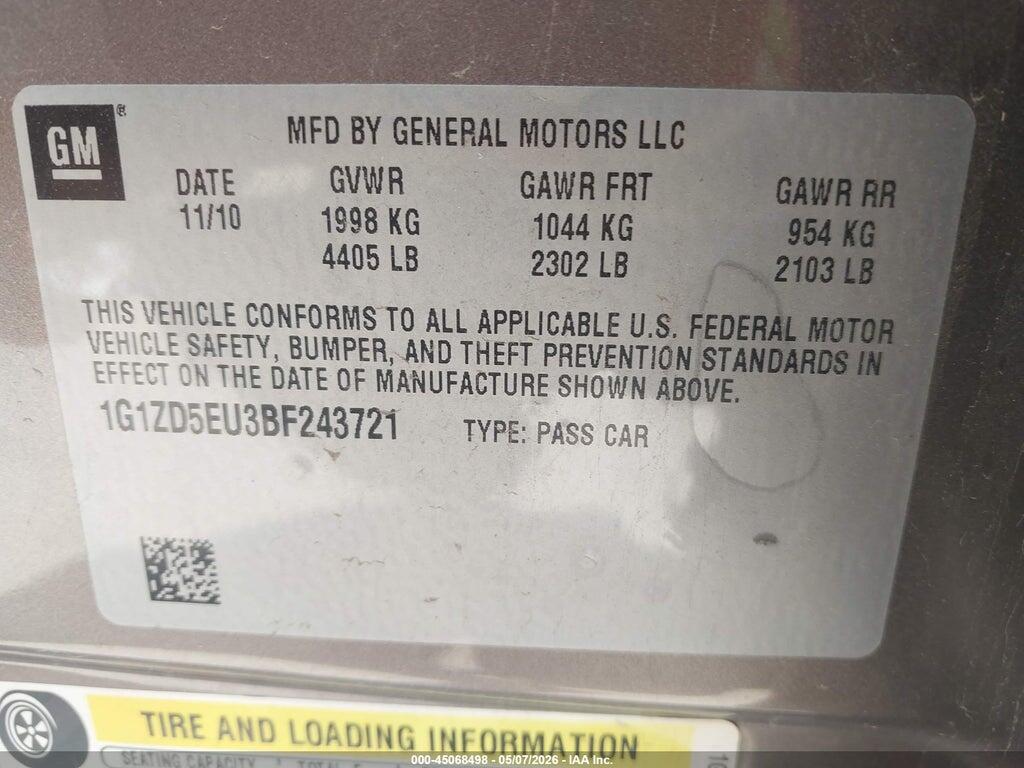 1G1ZD5EU3BF243721 2011 CHEVROLET MALIBU photo no. 9