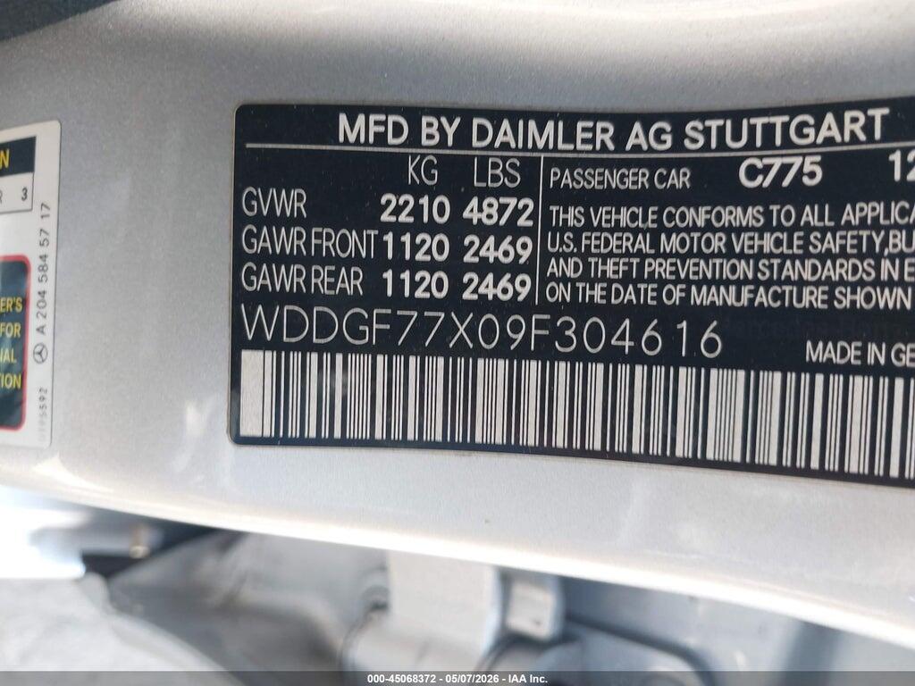 WDDGF77X09F304616 2009 MERCEDES-BENZ C 63 AMG photo no. 9