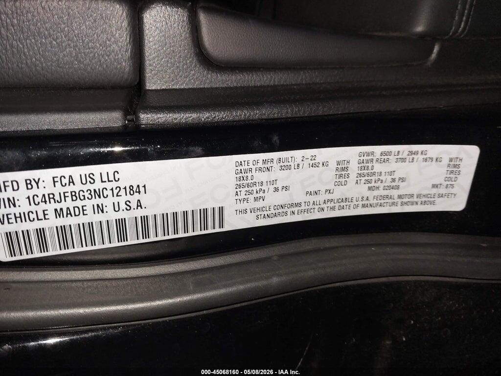 1C4RJFBG3NC121841 2022 JEEP GRAND CHEROKEE WK photo no. 9