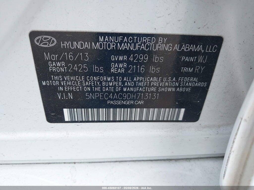 5NPEC4AC9DH713131 2013 HYUNDAI SONATA photo no. 9