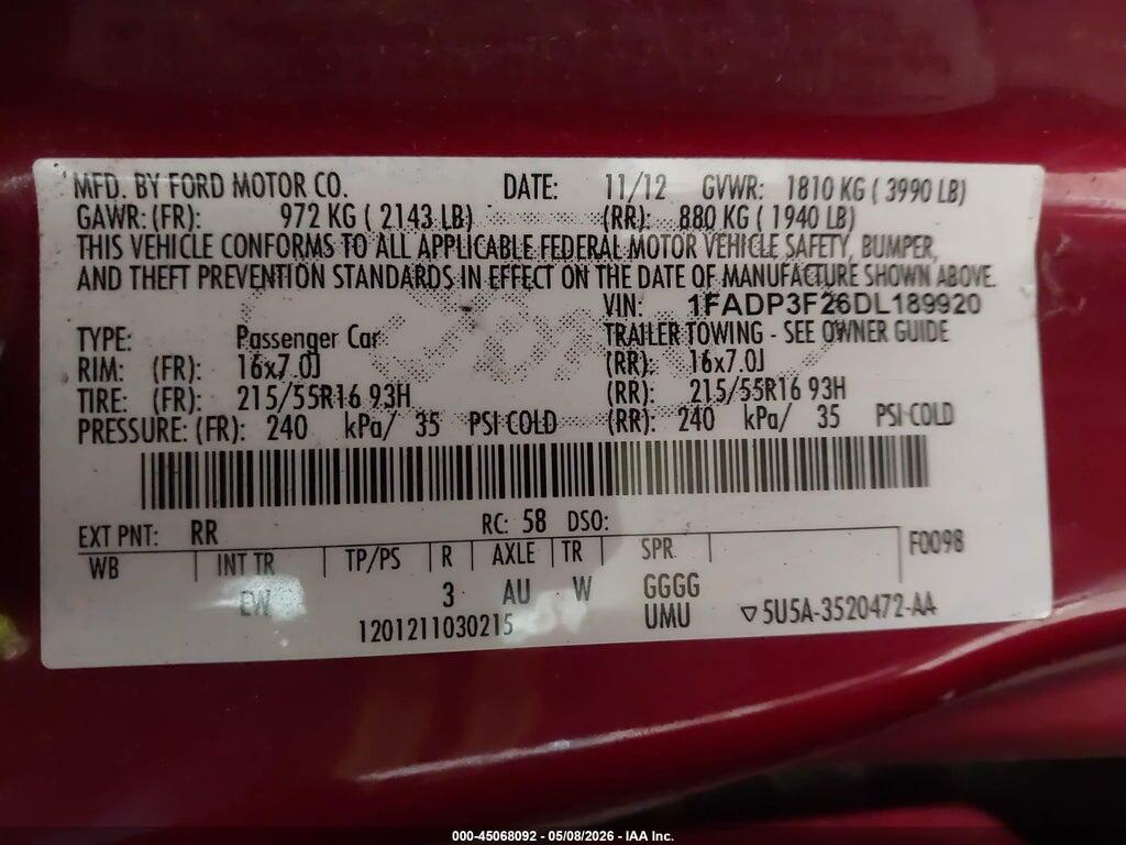 1FADP3F26DL189920 2013 FORD FOCUS photo no. 9
