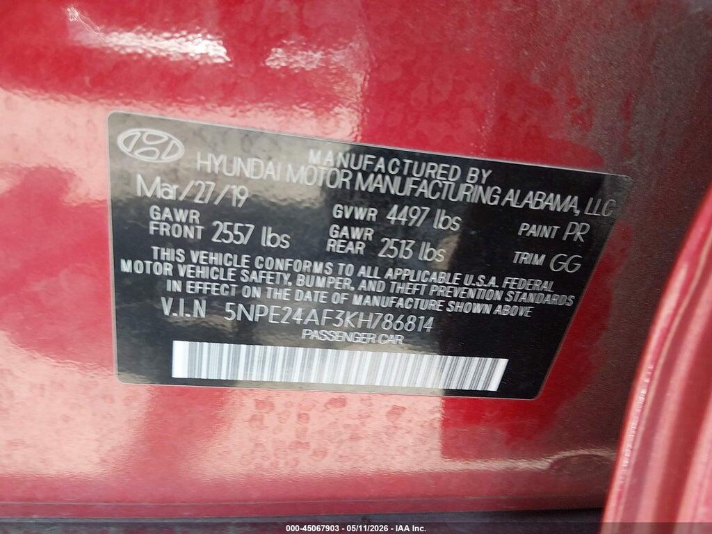 5NPE24AF3KH786814 2019 HYUNDAI SONATA photo no. 9