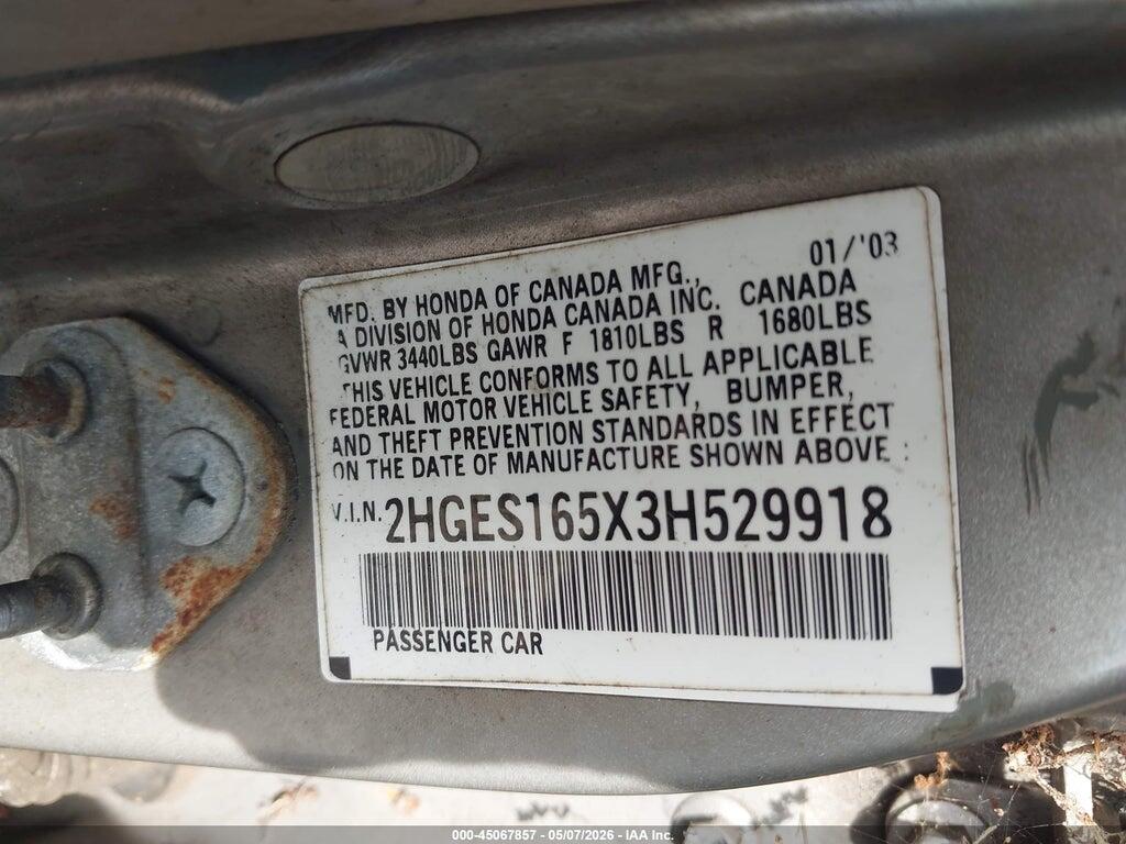 2HGES165X3H529918 2003 HONDA CIVIC photo no. 9