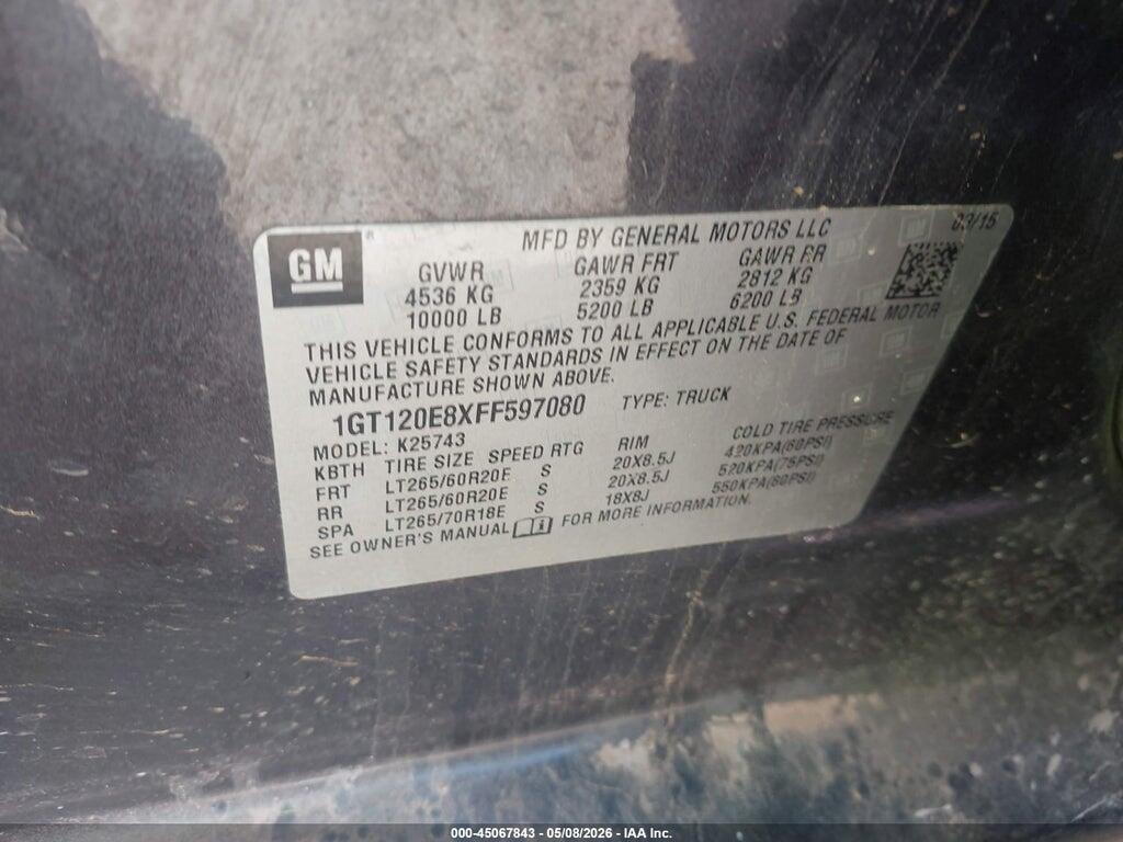 1GT120E8XFF597080 2015 GMC SIERRA 2500HD photo no. 9