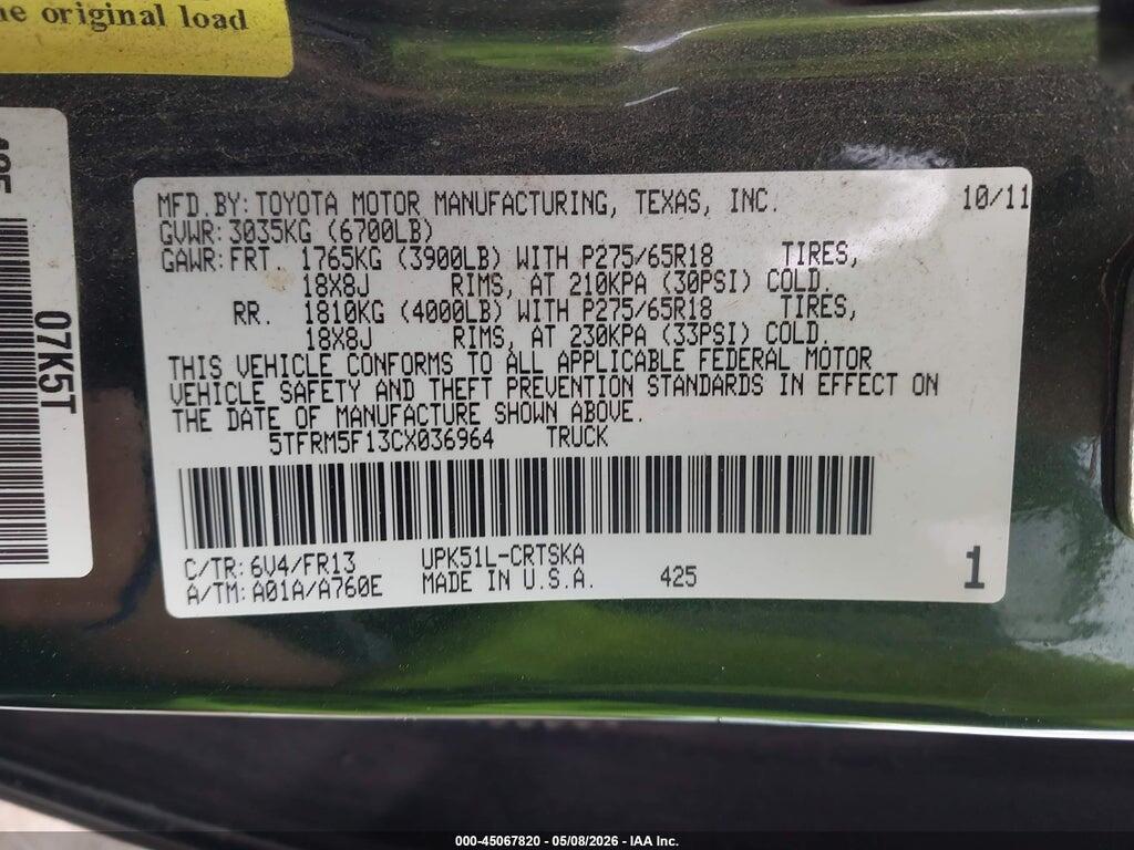 5TFRM5F13CX036964 2012 TOYOTA TUNDRA photo no. 9