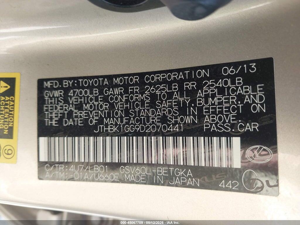 JTHBK1GG9D2070441 2013 LEXUS ES 350 photo no. 9