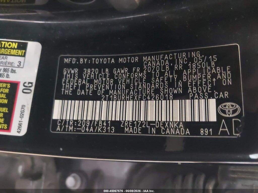 2T1BURHEXFC426018 2015 TOYOTA COROLLA photo no. 9