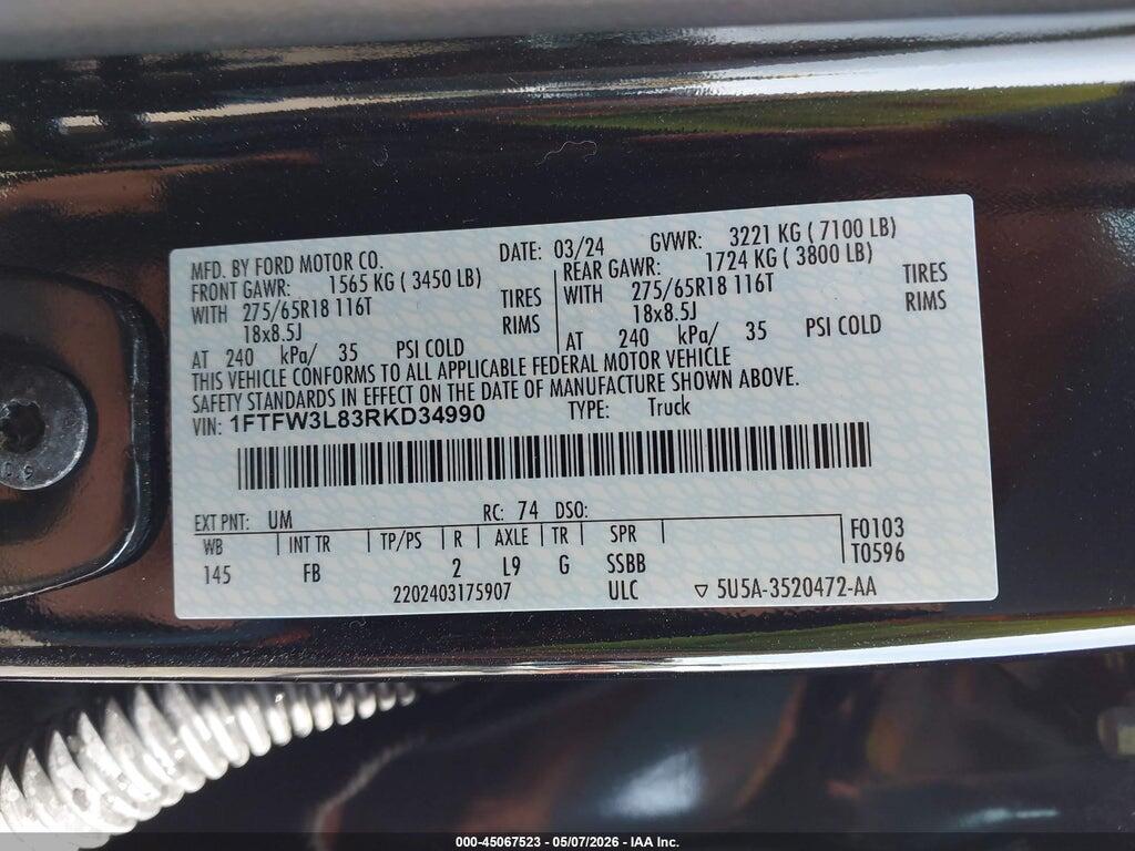 1FTFW3L83RKD34990 2024 FORD F-150 photo no. 9