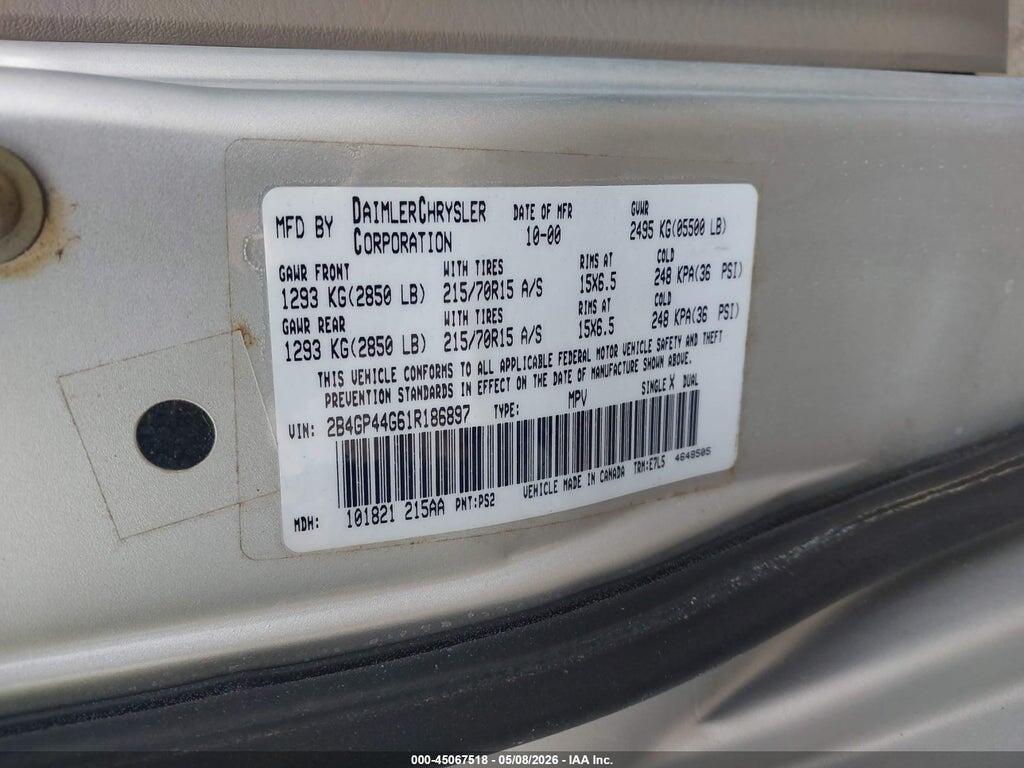 2B4GP44G61R186897 2001 DODGE GRAND CARAVAN photo no. 9