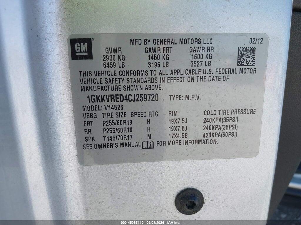 1GKKVRED4CJ259720 2012 GMC ACADIA photo no. 9