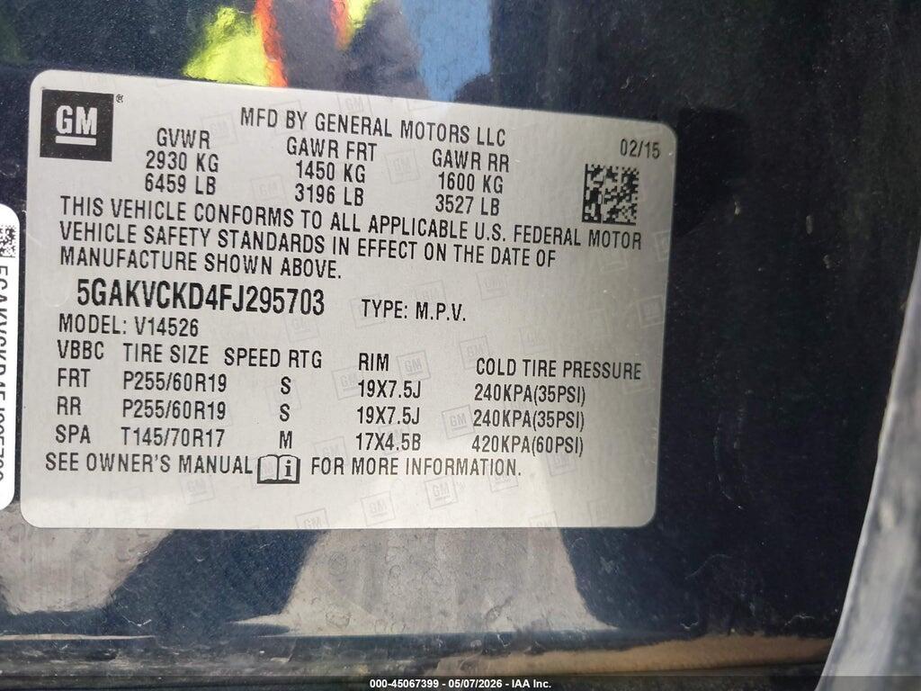 5GAKVCKD4FJ295703 2015 BUICK ENCLAVE photo no. 9