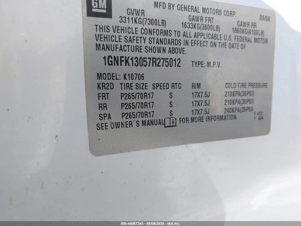 1GNFK13057R275012 2007 CHEVROLET TAHOE photo no. 9