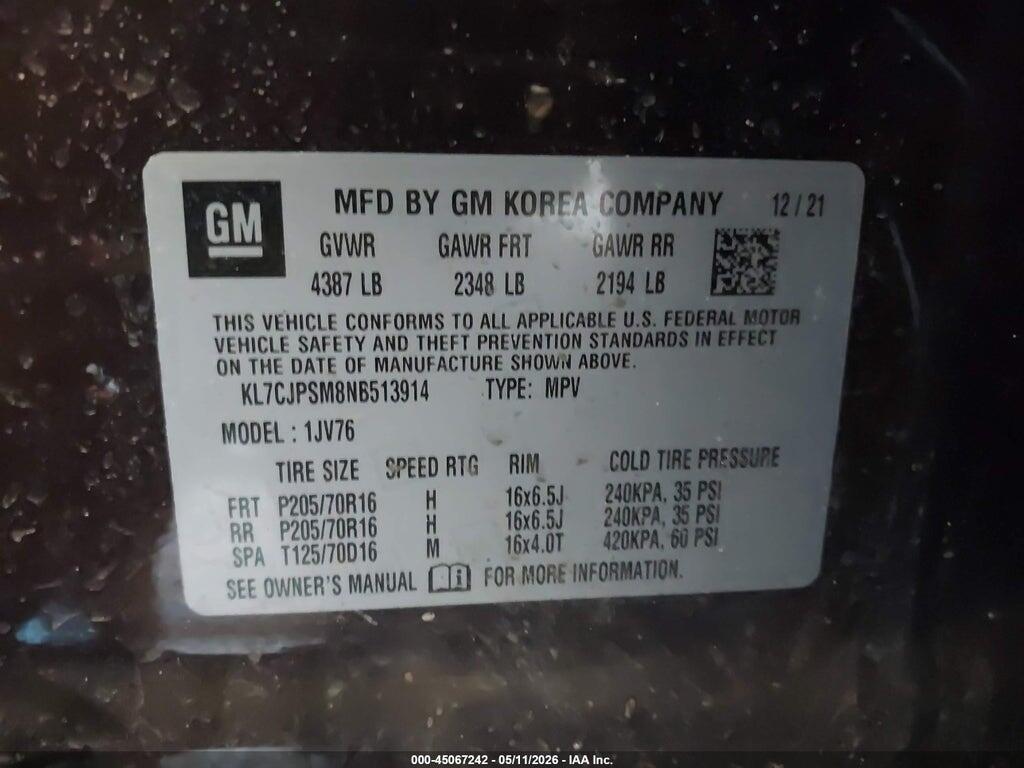 KL7CJPSM8NB513914 2022 CHEVROLET TRAX photo no. 9